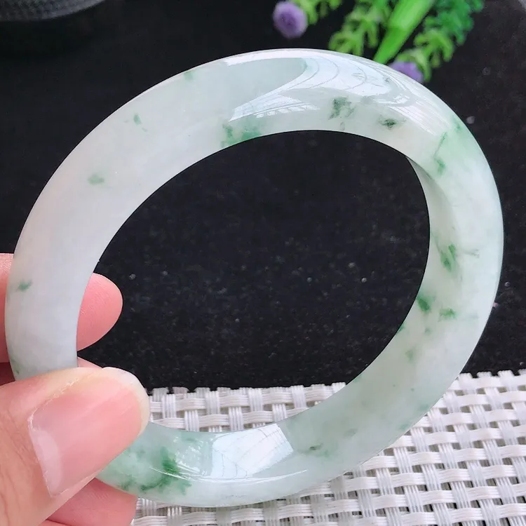 自然光60.5/13.6/9.5老坑精美冰润飘花手镯大圈口翡翠玉镯美人镯