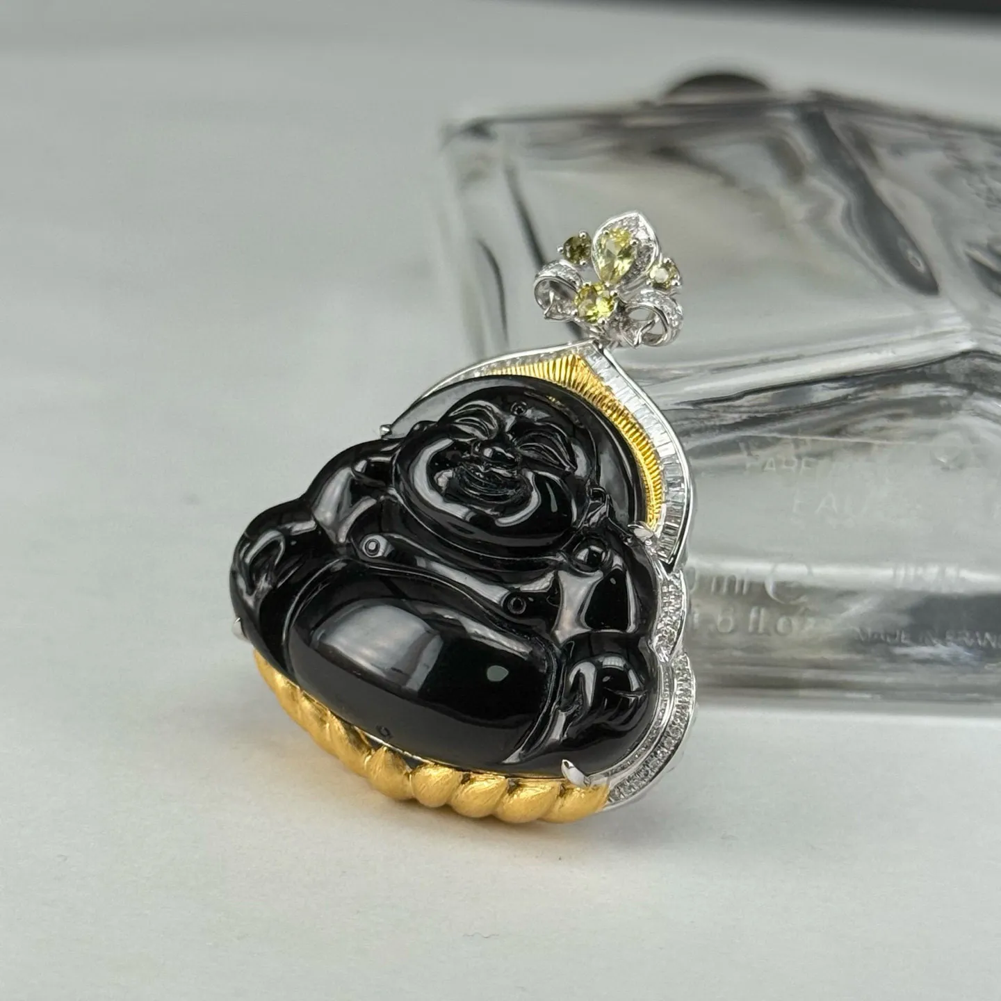 精品18k墨翠大肚佛 种好色正 黑度极好 打灯通透 油性十足 尺寸40.7