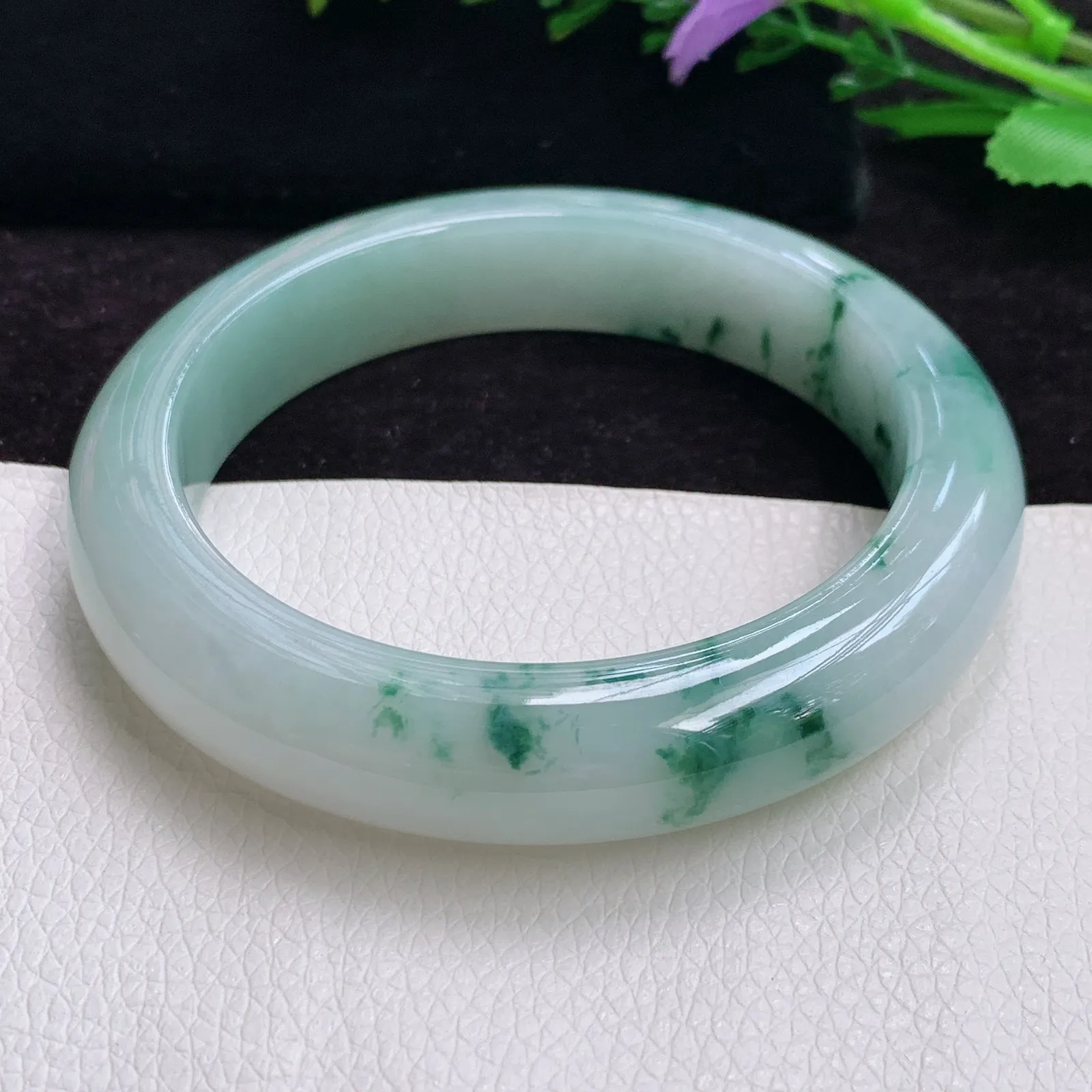 z大圈口60*13.4*9.8平安镯 精美胶感飘花厚装正圈翡翠玉手镯 玉手环