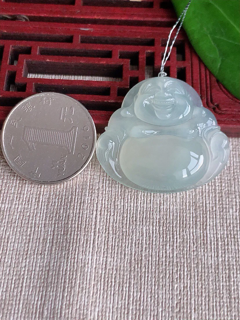 a货翡翠老坑冰种白月光一刀切佛公吊坠 尺寸31.4×35.2×6mm 重量11.30g 0626