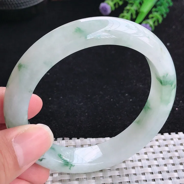 自然光60.5/13.6/9.5老坑精美冰润飘花手镯大圈口翡翠玉镯美人镯