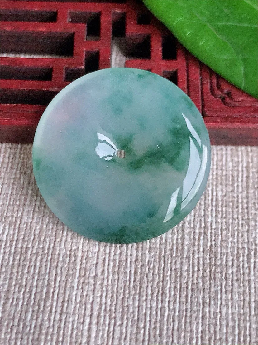 a货翡翠老坑冰种飘花平安扣吊坠 尺寸27.7×4.6mm 重量7.56g 0626