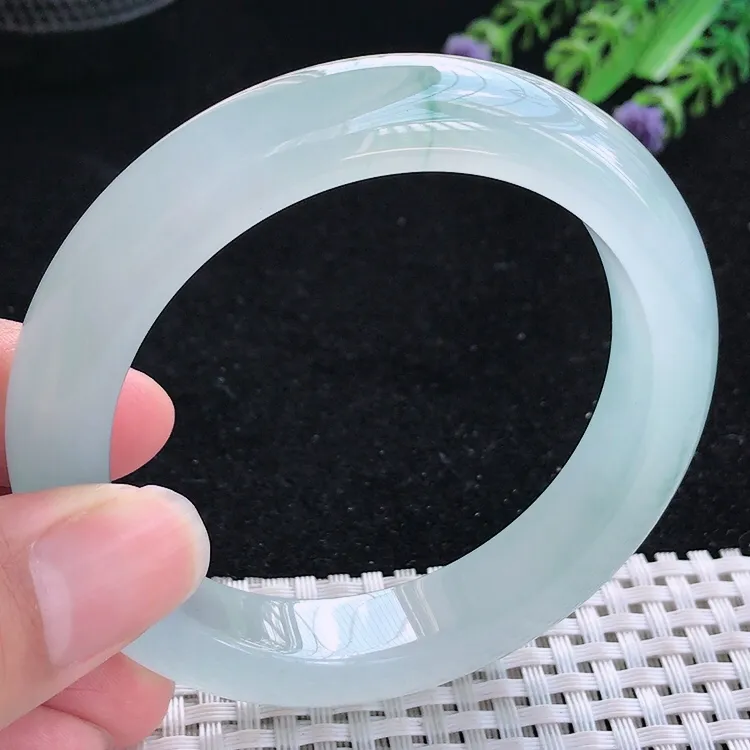自然光56.5/11.8/9.2老坑冰种果冻胶冰飘花手镯翡翠玉镯美人镯