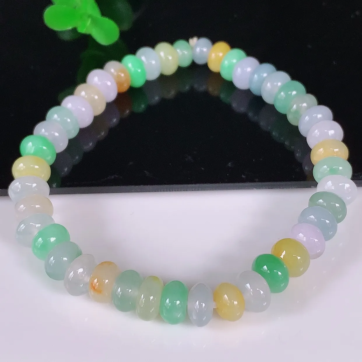 自然光实拍，冰润冰糯种多彩算盘珠翡翠手串手链，种老水足，冰清玉润  颜色漂亮  #46.26取一尺寸