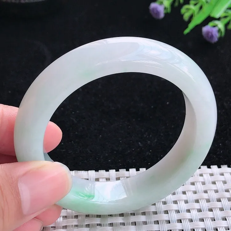 自然光50.5/12.8/8.8小圈口老坑秀气温润飘绿手镯翡翠玉镯美人镯
