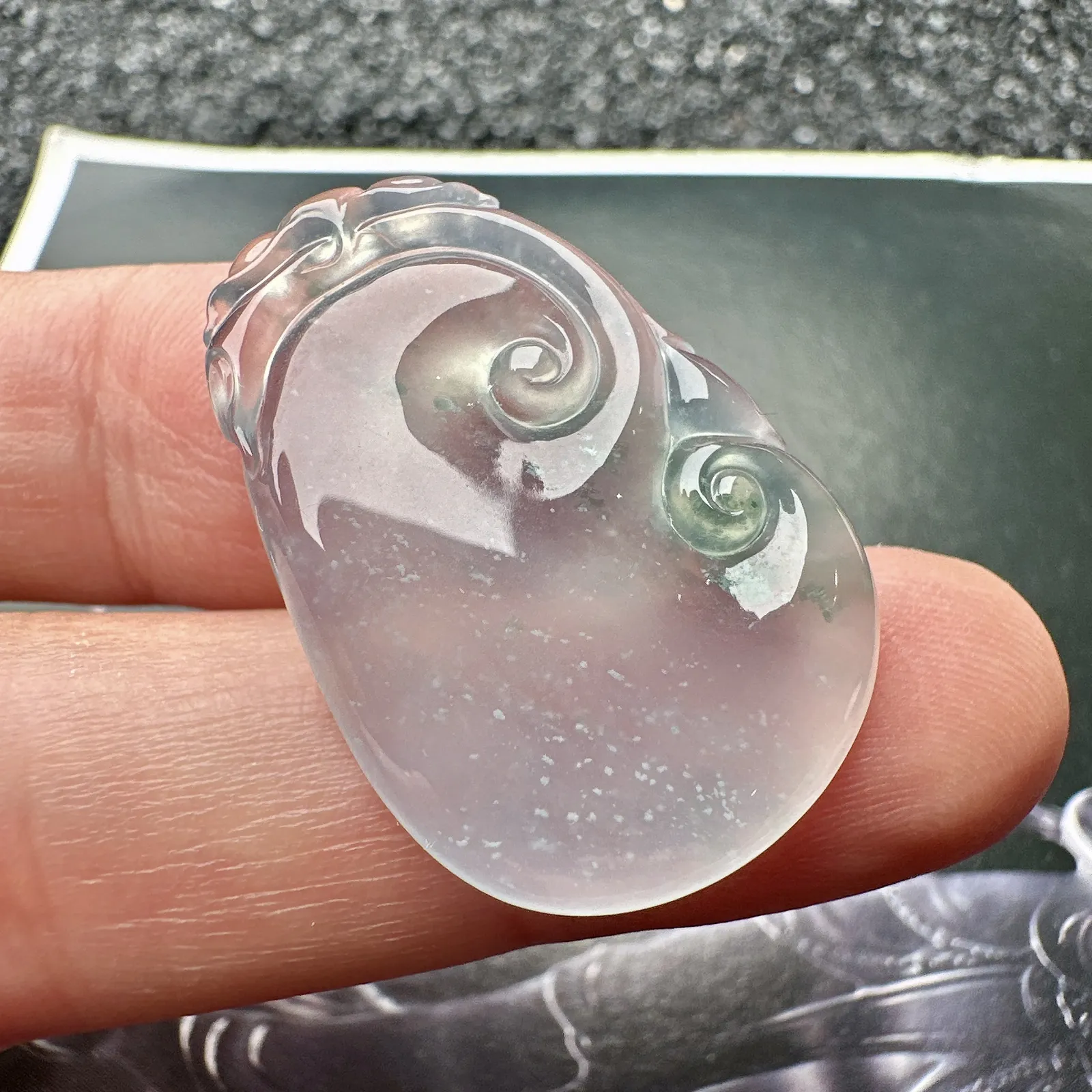 【冰种如意】雪花棉，质地细腻，冰度很足，饱满度很好