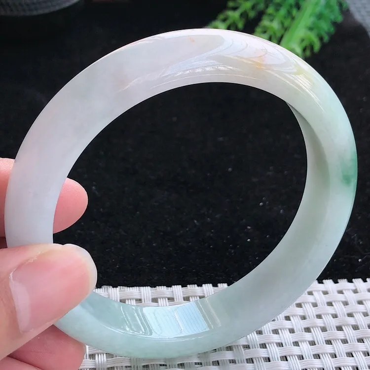 自然光61/12.8/8.8老坑精美温润飘花大圈口手镯翡翠玉镯美人镯