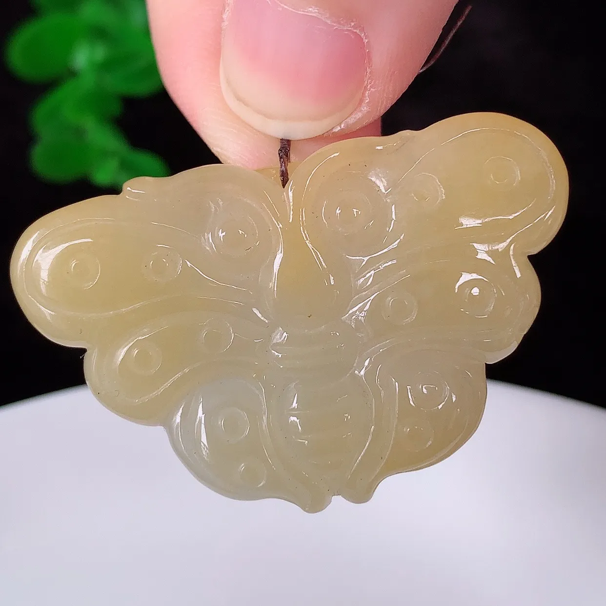 自然光实拍 冰润冰糯种黄翡翡翠蝴蝶吊坠，种老水足，翠色灵动，寓意美好 佩戴时尚出众！#57.26