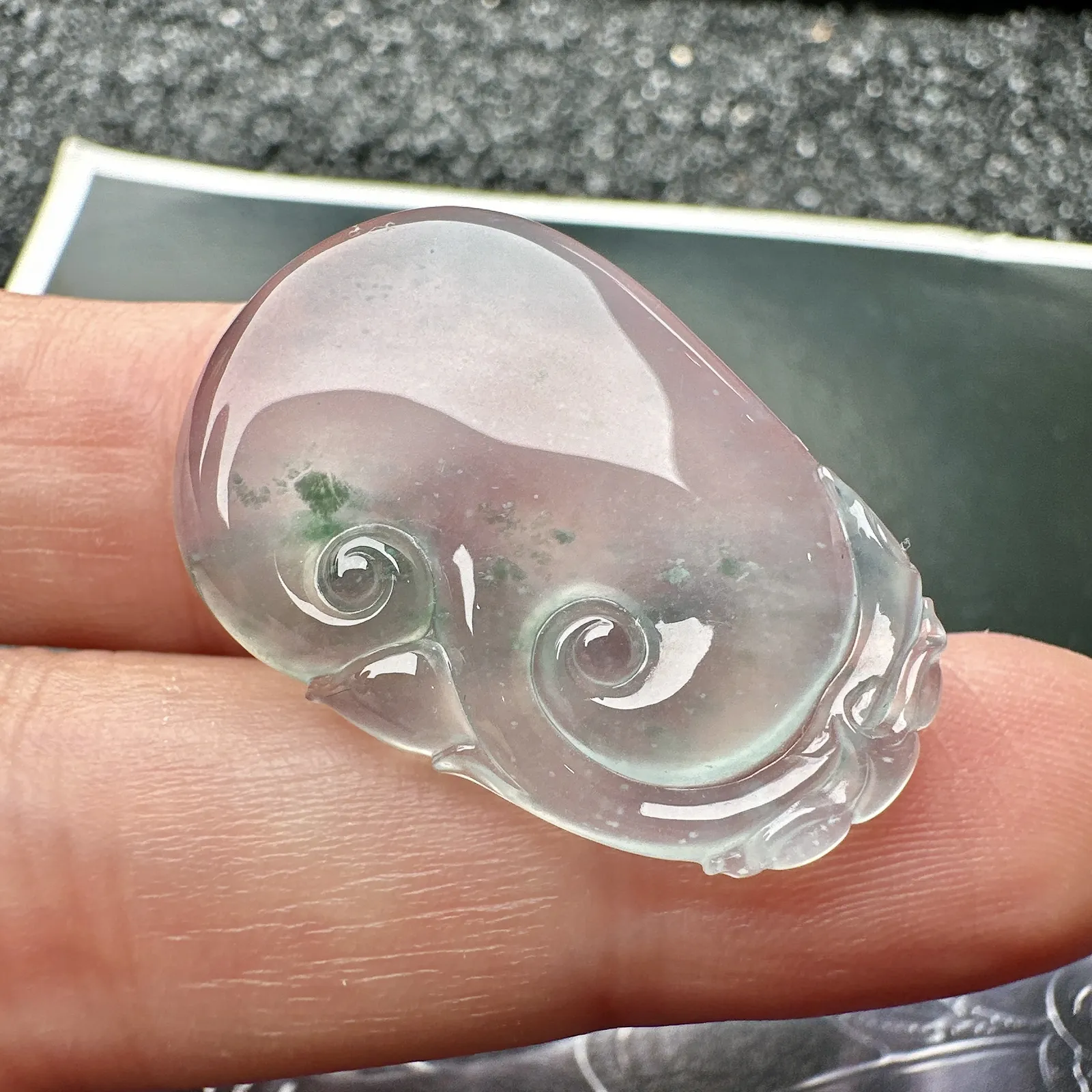 【冰种如意】雪花棉，质地细腻，冰度很足，饱满度很好