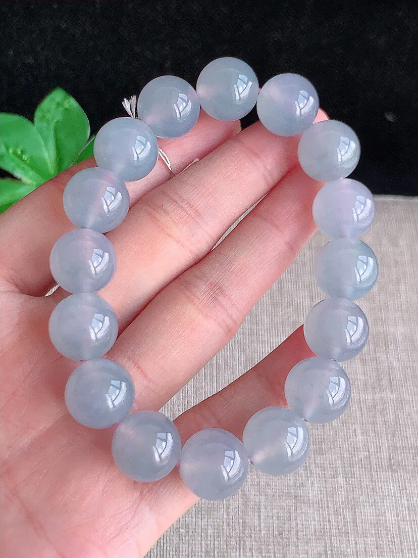 a货翡翠老坑冰种白月光圆珠佛珠手串16颗，尺寸12.5mm 重量59.60g 0628
