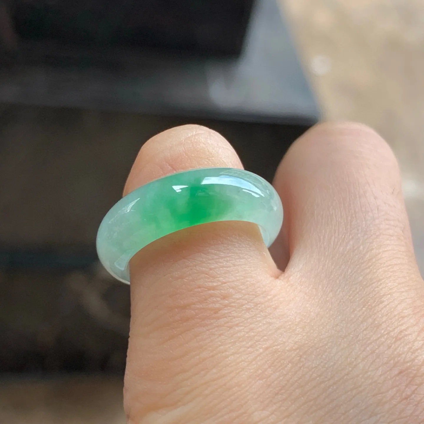 冰种绿花指环^_^冰透 飘花好看 种水足