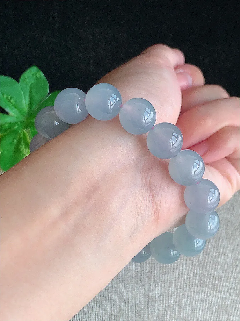 a货翡翠老坑冰种白月光圆珠佛珠手串16颗，尺寸12.5mm 重量59.60g 0628