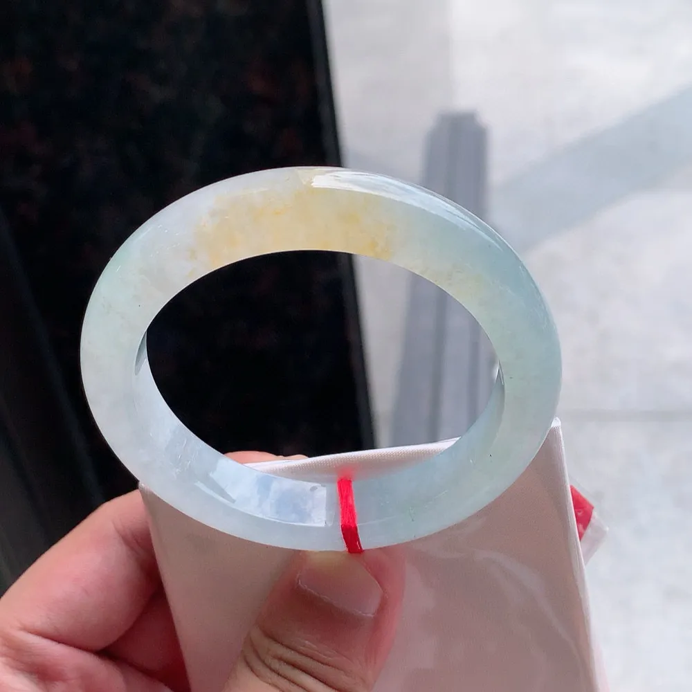 正圈高冰黄翡 无瑕 尺寸:55.7/11.7/9 种色兼备
