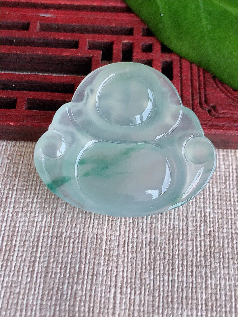 a货翡翠老坑冰种飘花佛公吊坠 尺寸30.3×35×6mm 重量9.90g 0629