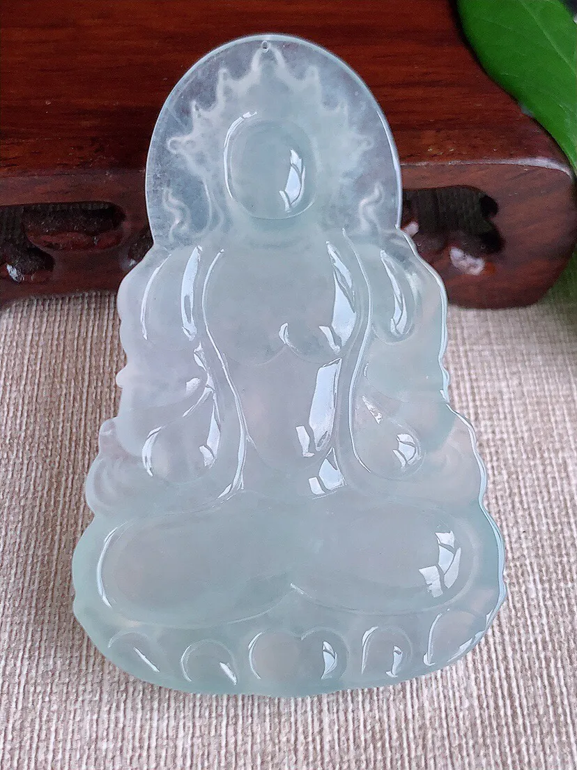 a货翡翠老坑冰种大度母观音吊坠 尺寸71.8×44×6.3mm 重量34.26g 0629