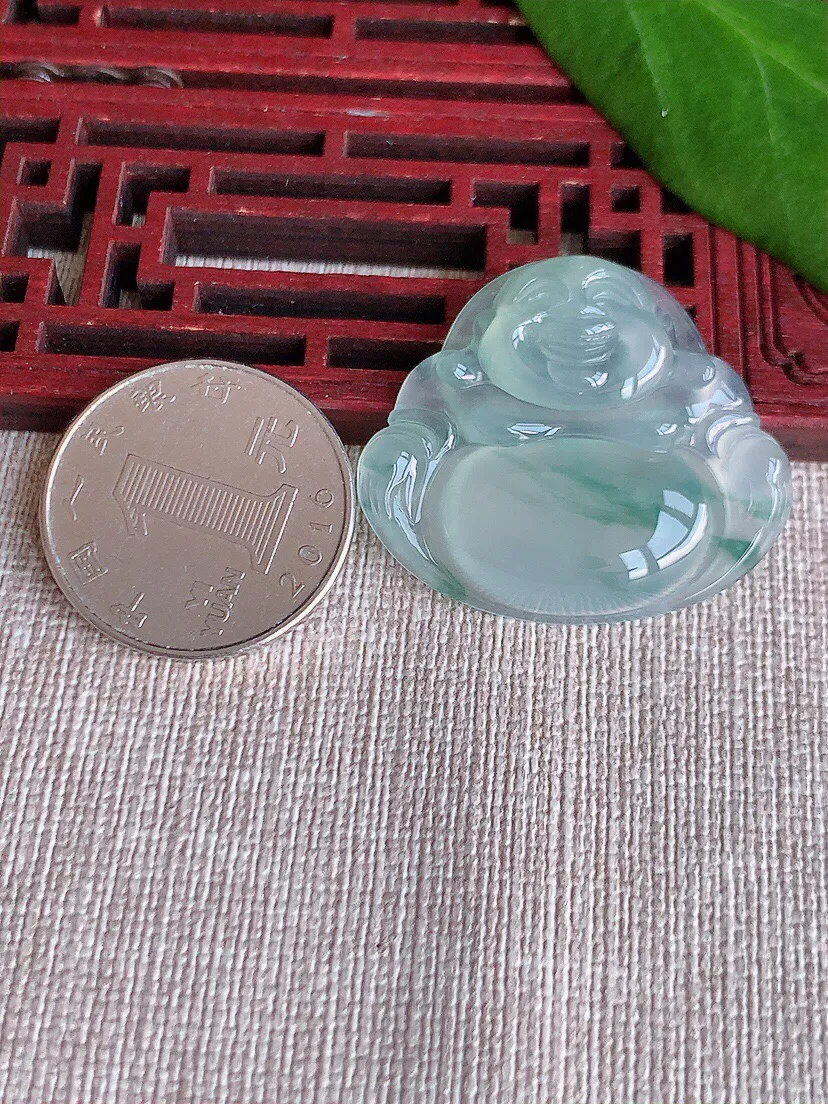 a货翡翠老坑冰种飘花佛公吊坠 尺寸30.3×35×6mm 重量9.90g 0629