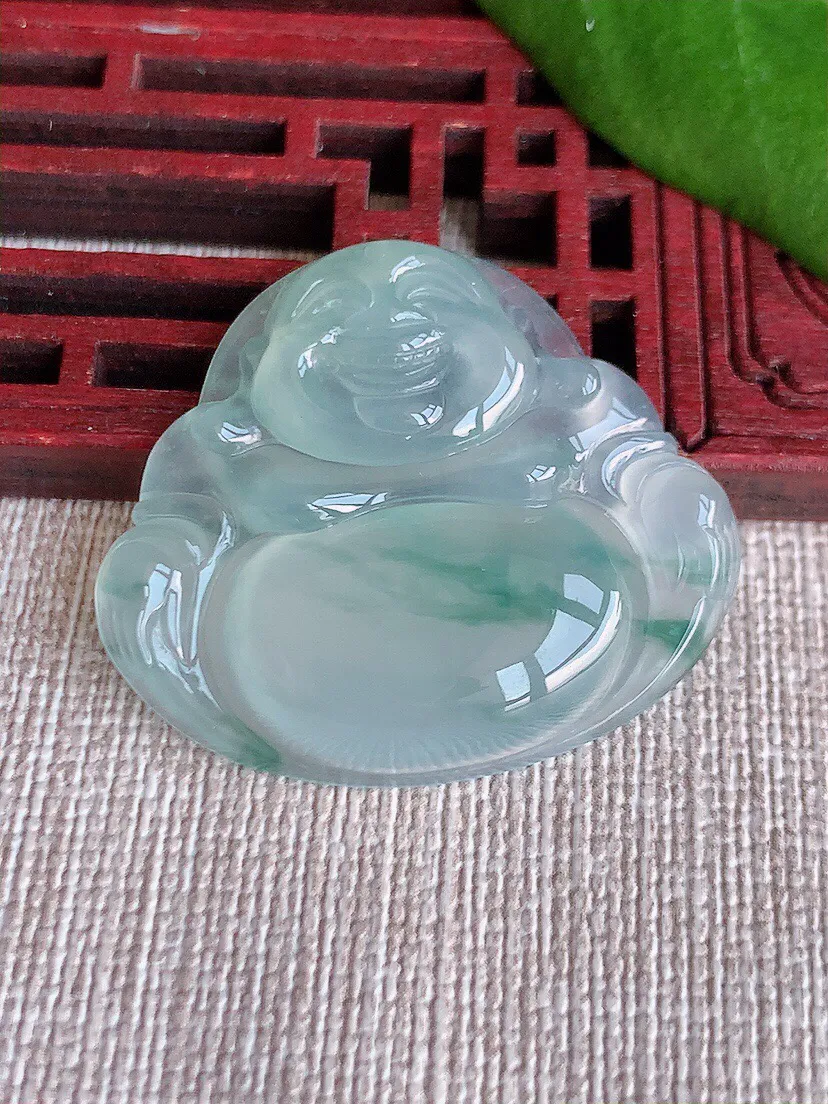 a货翡翠老坑冰种飘花佛公吊坠 尺寸30.3×35×6mm 重量9.90g 0629