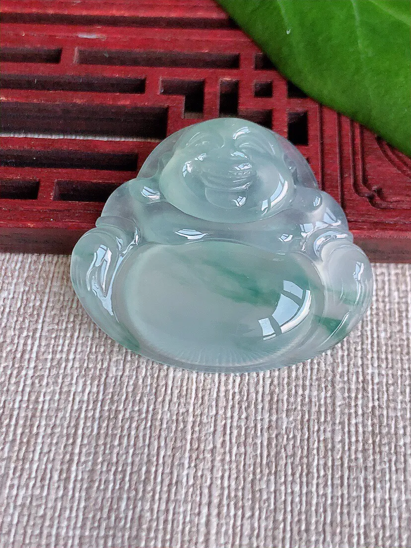 a货翡翠老坑冰种飘花佛公吊坠 尺寸30.3×35×6mm 重量9.90g 0629