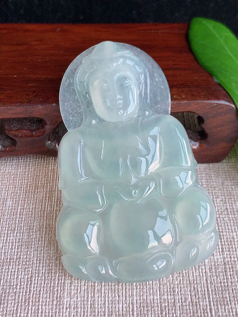 a货翡翠老坑冰种晴水大正装观音吊坠 尺寸65×41×6mm 重量27.40g 0629