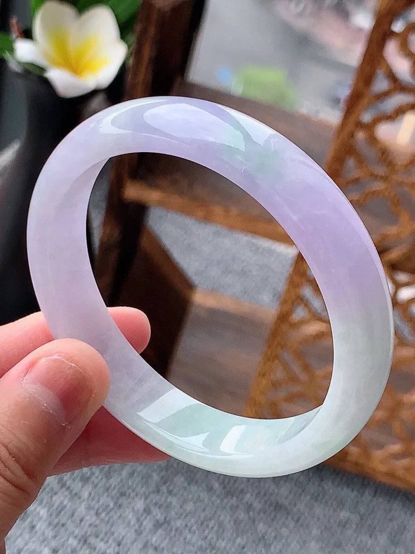 a货翡翠老坑紫罗兰正装正圈手镯57-58圈口尺寸57×12.7×6.8mm 重量50.24g 062