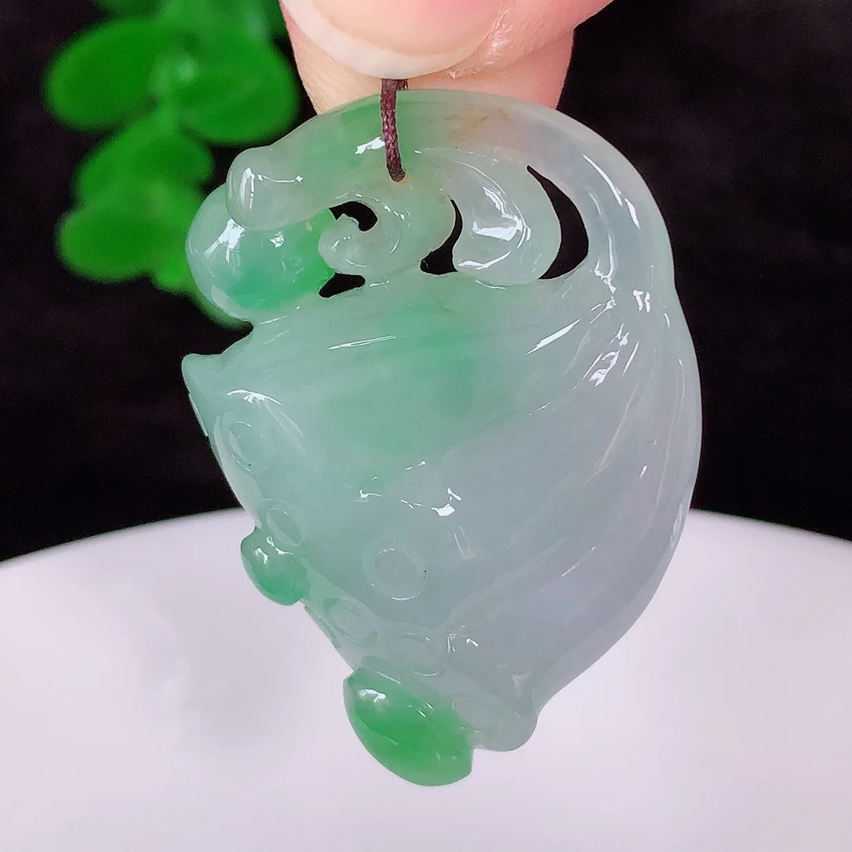 自然光实拍，冰润冰糯种飘绿翡翠招财莲蓬吊坠，水润精细，寓意路路都通，有着促进事业有运！#02.28
