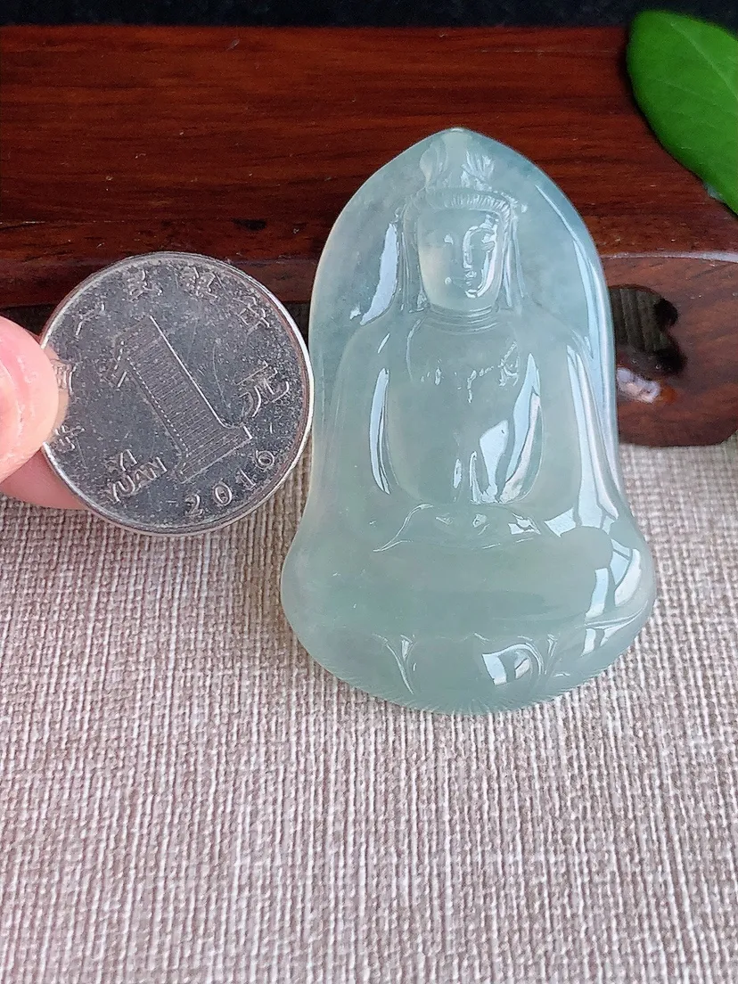 天然A货翡翠晴水观音吊坠尺寸52.2×32.6×5.7m量19.77g 0629