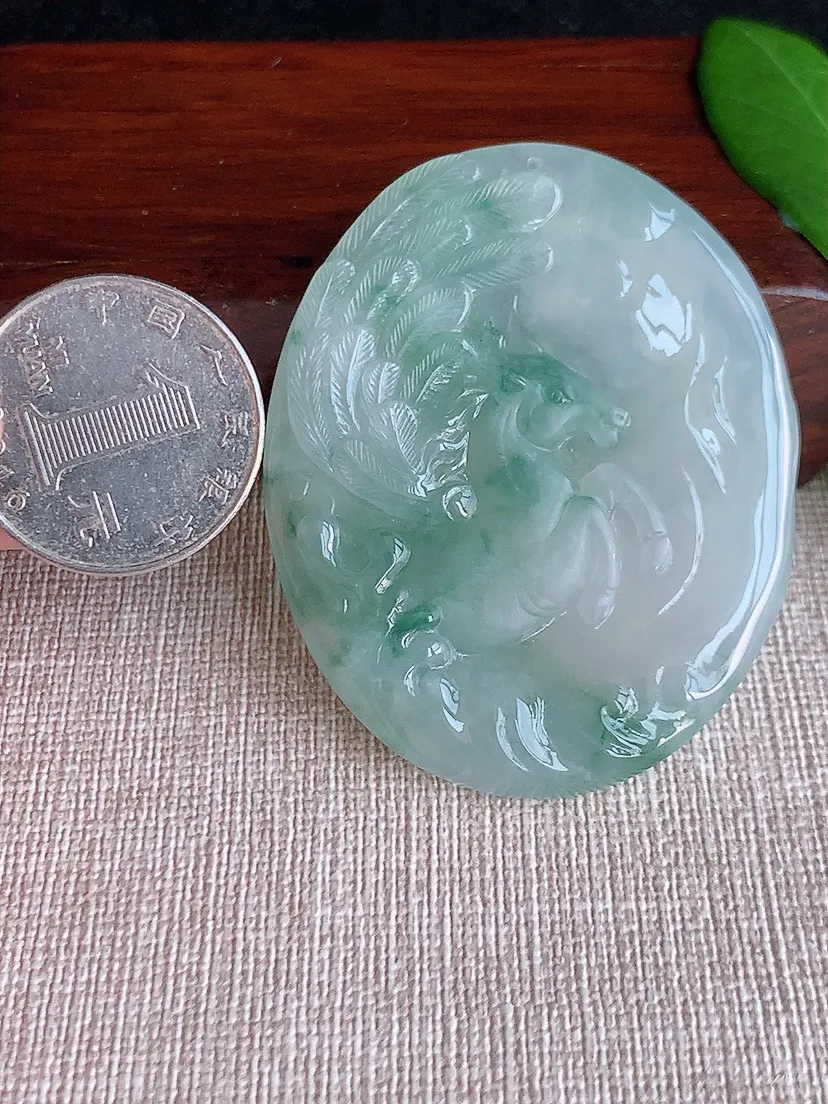 天然A货翡翠飘花生肖马天马行空吊坠尺寸54.6×44.2×5.8m量31.50g 0629