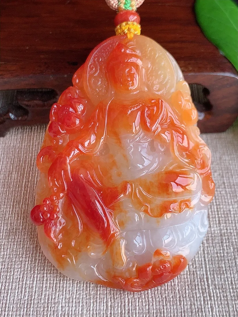 天然A货翡翠飘红翡自在观音吊坠 尺寸65.2×46.3×10.5m量58.97g 0629