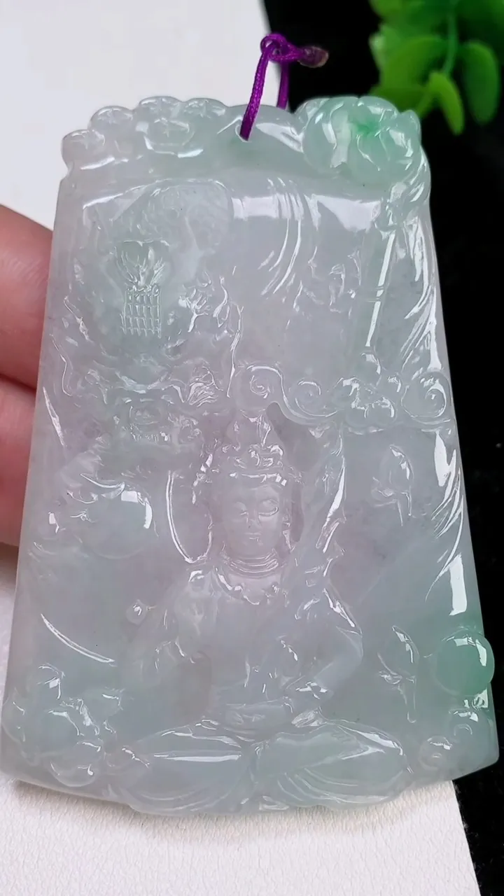 天然A货翡翠祥龙文殊菩萨吊坠，尺寸76.8-53.6-5，重量:53.50g
7月1日