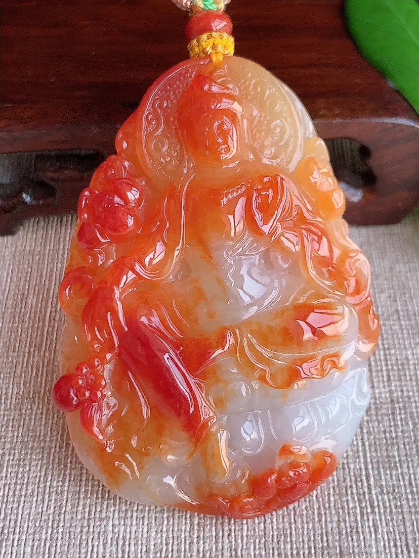 天然A货翡翠飘红翡自在观音吊坠 尺寸65.2×46.3×10.5m量58.97g 0629