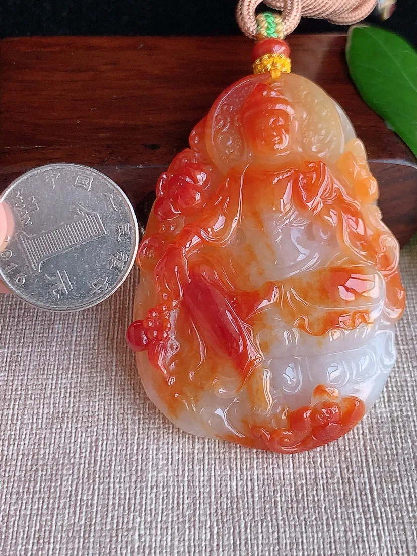 天然A货翡翠飘红翡自在观音吊坠 尺寸65.2×46.3×10.5m量58.97g 0629