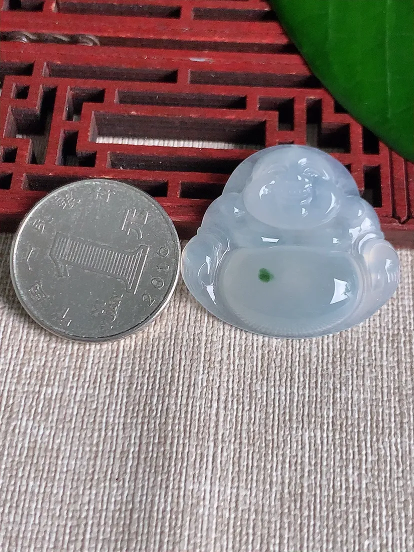 天然A货翡翠飘花佛公吊坠尺寸29.2×31.8×5.6m量8.00g 0701