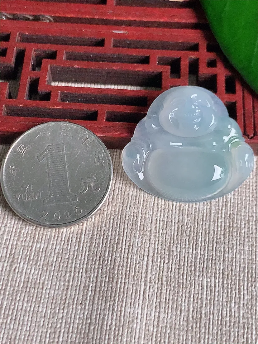 天然A货翡翠飘花佛公吊坠尺寸26.7×29.8×5.6m量6.88g 0701