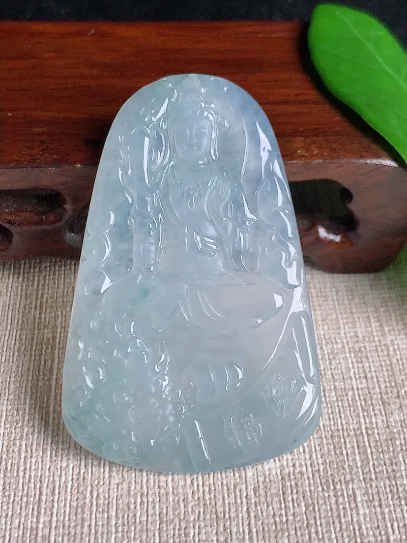 天然A货翡翠晴水文殊菩萨吊坠尺寸57.6×36×4.3m量20.88g 0701