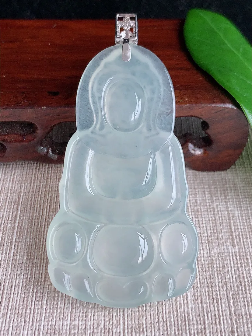 天然A货翡翠18K金伴晴水正装观音吊坠尺寸69×61×34.5×5.5m量21.60g 0701