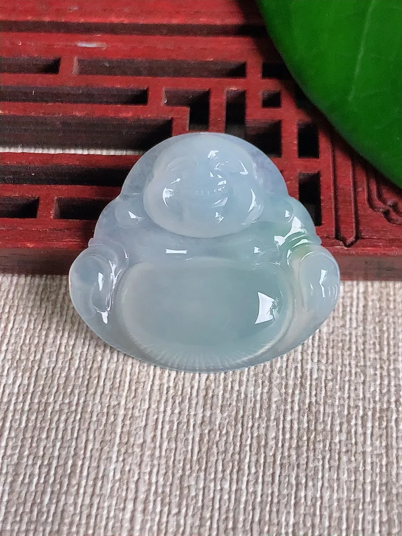 天然A货翡翠飘花佛公吊坠尺寸26.7×29.8×5.6m量6.88g 0701