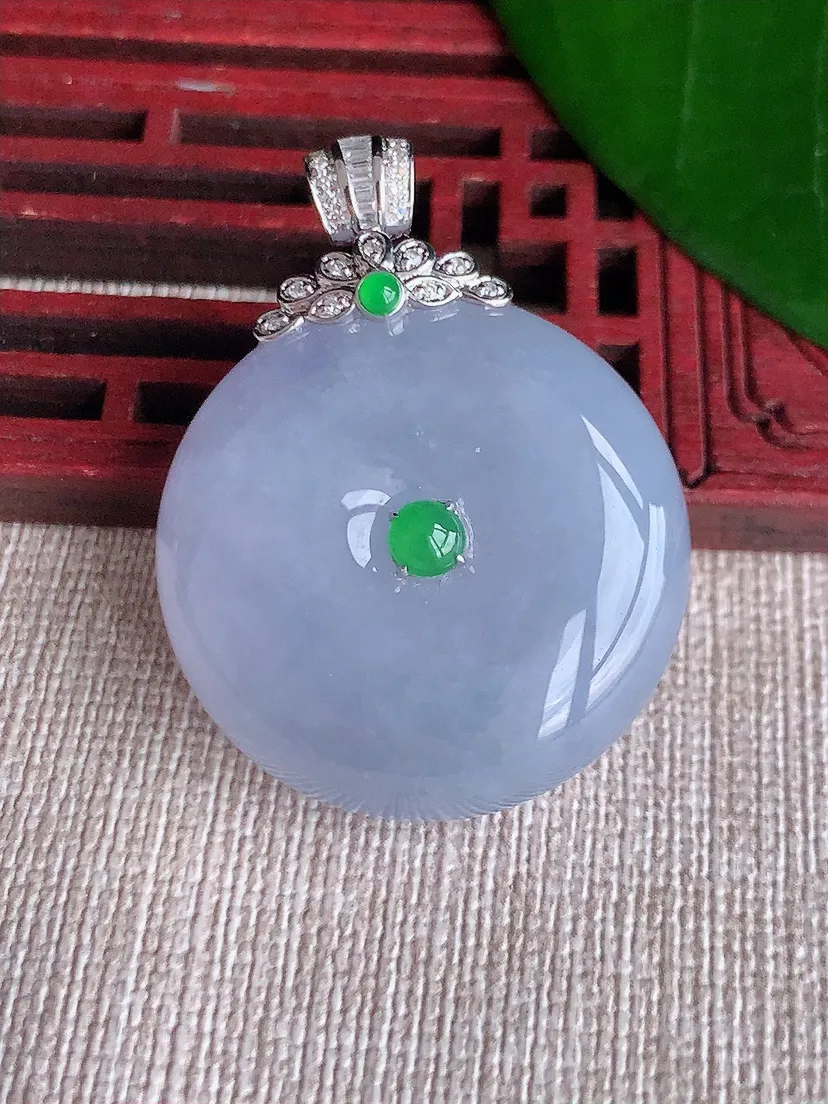 天然A货翡翠18K金伴紫罗兰平安扣吊坠尺寸38.2×29.5×11.2m量22.97g 0701