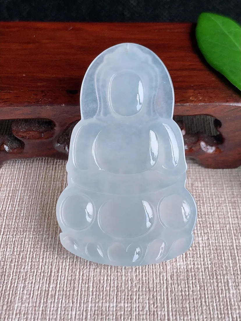 天然A货翡翠白月光正装观音吊坠尺寸54.6×34×5.5m量18.27g 0701