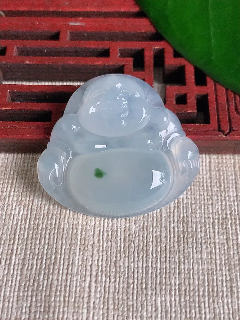 天然A货翡翠飘花佛公吊坠尺寸29.2×31.8×5.6m量8.00g 0701