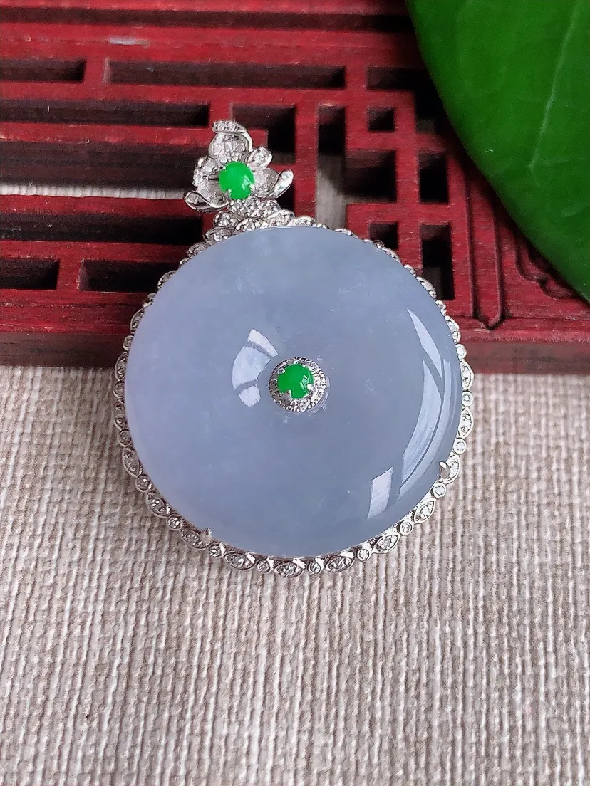 天然A货翡翠18K金伴紫罗兰平安扣吊坠 尺寸36.4×27.5×9.5裸石25m量10.53g 0701