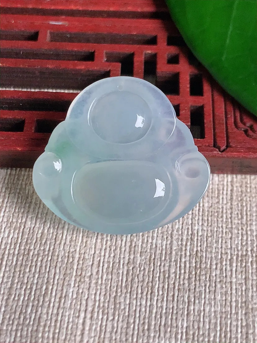 天然A货翡翠飘花佛公吊坠尺寸26.7×29.8×5.6m量6.88g 0701