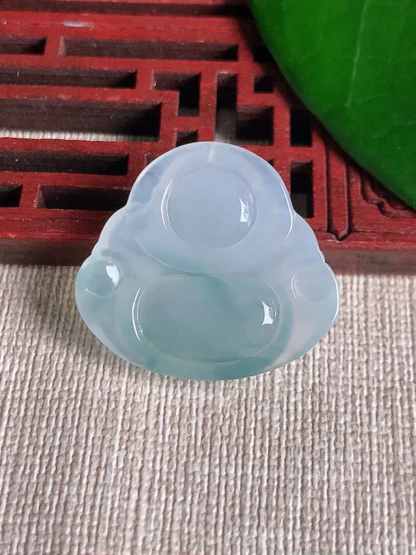 天然A货翡翠飘花佛公吊坠尺寸24.6×27.2×5.2m量5.38g 0701