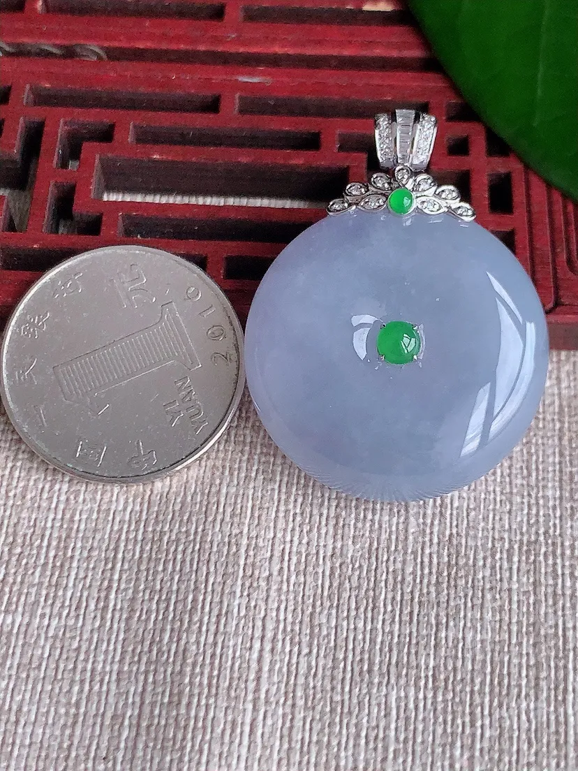 天然A货翡翠18K金伴紫罗兰平安扣吊坠尺寸38.2×29.5×11.2m量22.97g 0701