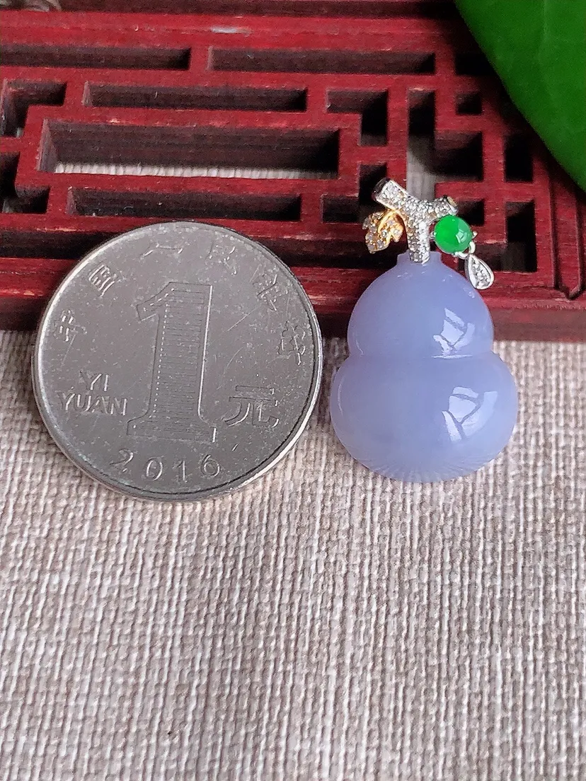 天然A货翡翠18K金伴紫罗兰葫芦吊坠尺寸26×20×15.8×6.7m量4.20g 0701
