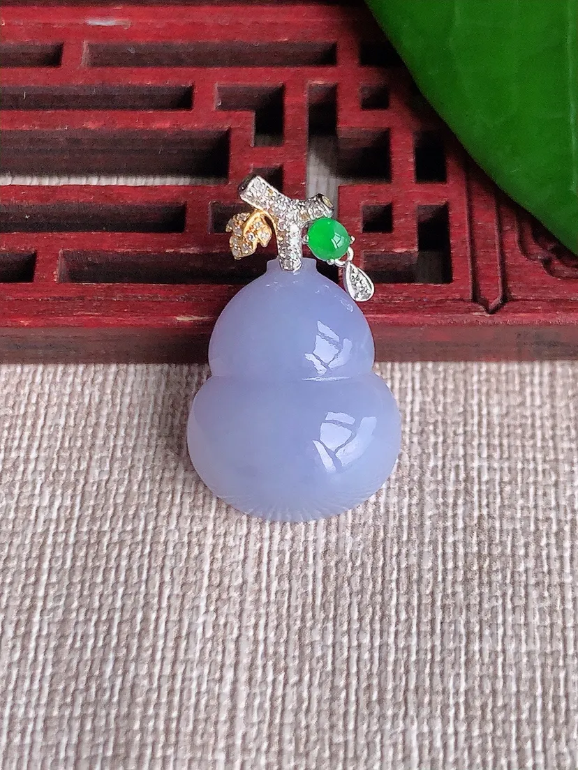 天然A货翡翠18K金伴紫罗兰葫芦吊坠尺寸26×20×15.8×6.7m量4.20g 0701