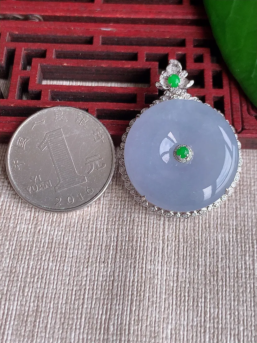 天然A货翡翠18K金伴紫罗兰平安扣吊坠 尺寸36.4×27.5×9.5裸石25m量10.53g 0701