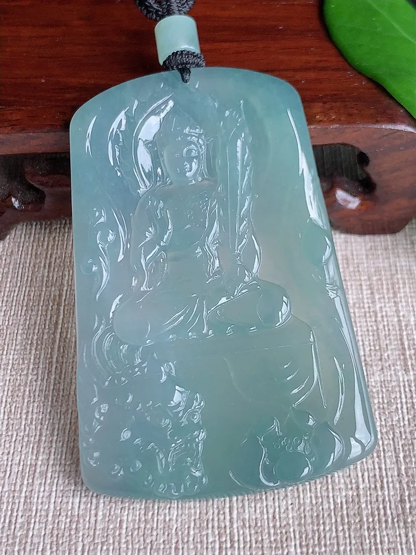 天然A货翡翠晴水文殊菩萨吊坠尺寸66×41.7×5m量37.12g 0702