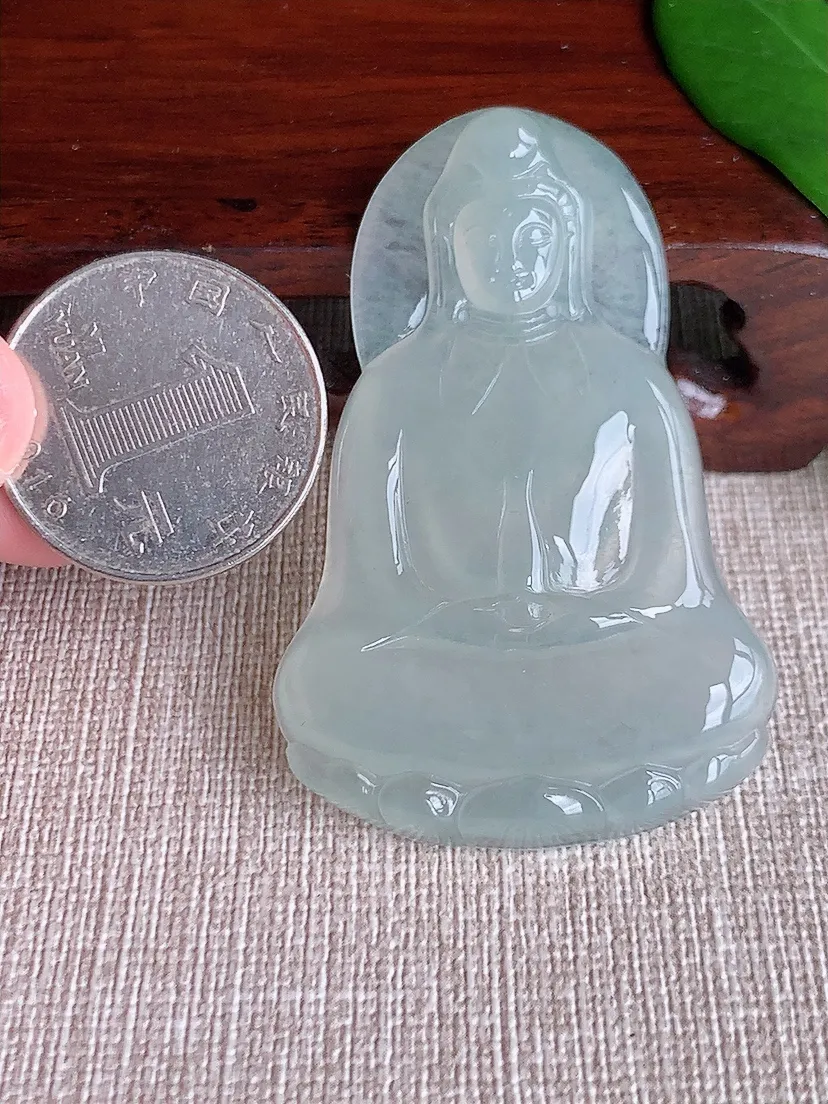 天然A货翡翠晴水观音吊坠尺寸56×36.5×5.8m量21.36g 0702