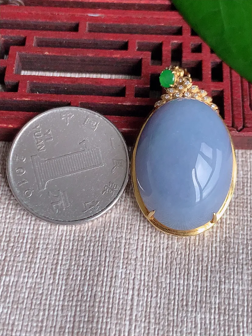 天然A货翡翠18K金伴紫罗兰蛋面吊坠尺寸39×21×13.5裸石26.6×19m量13.19g 0702