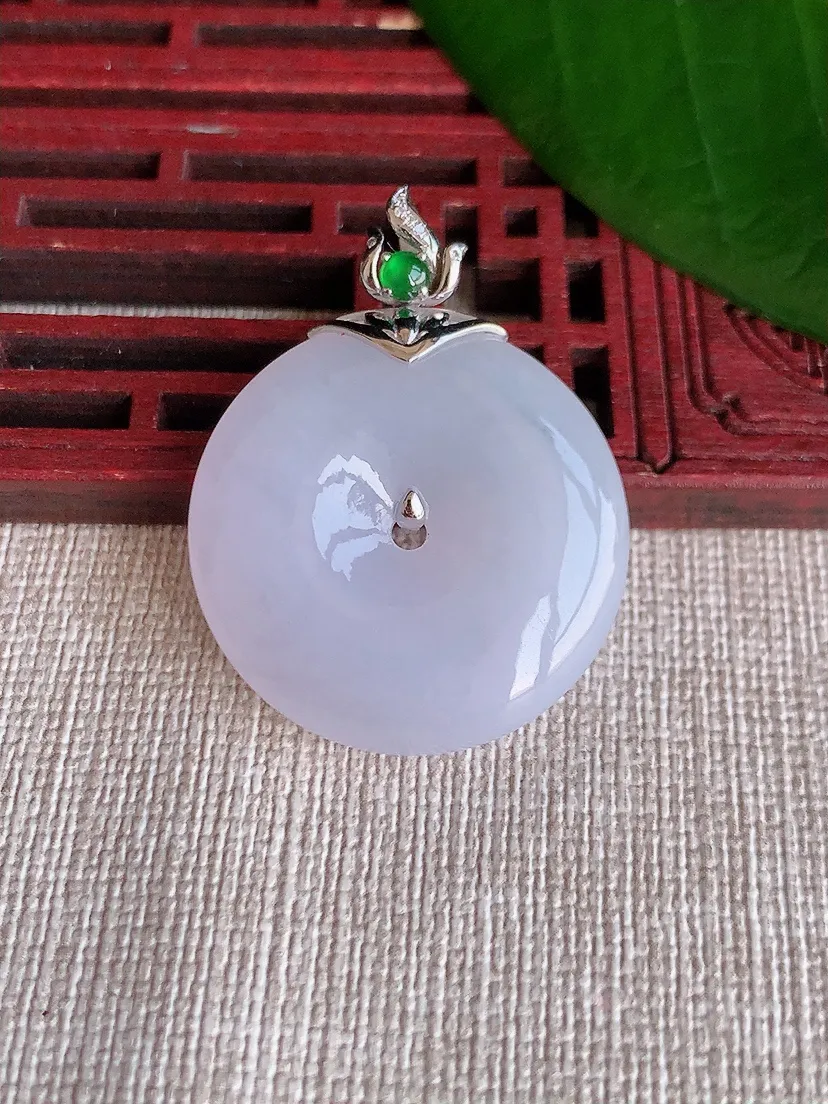 天然A货翡翠18K淡紫罗兰平安扣吊坠尺寸36.2×27.7×6.2m量11.28g 0704